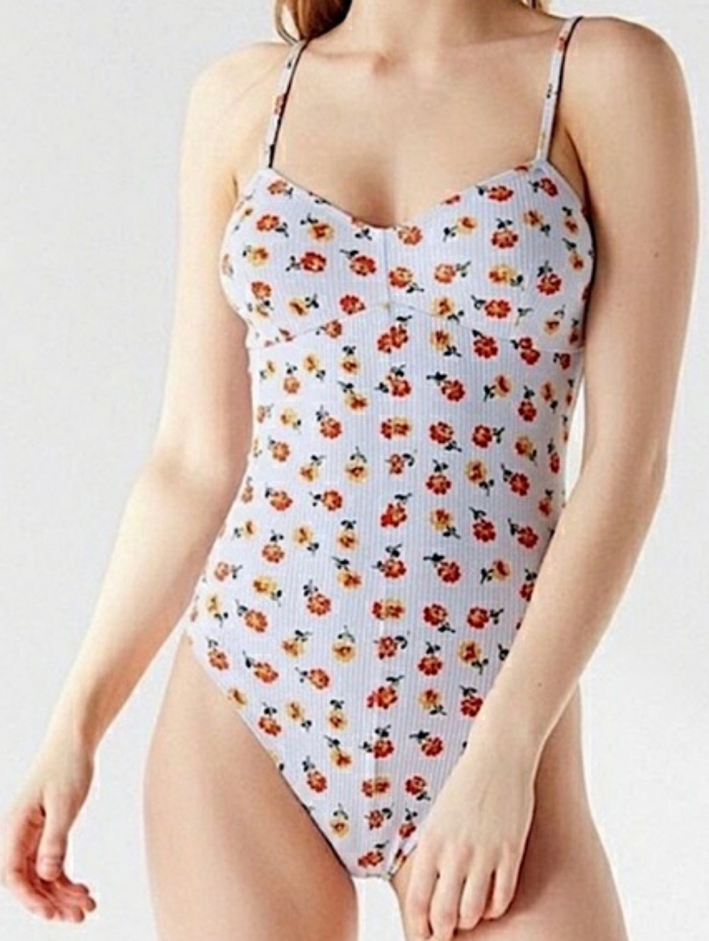 Urban Outfitters Out From Under Baby Blue Floral Bodysuit Size Small